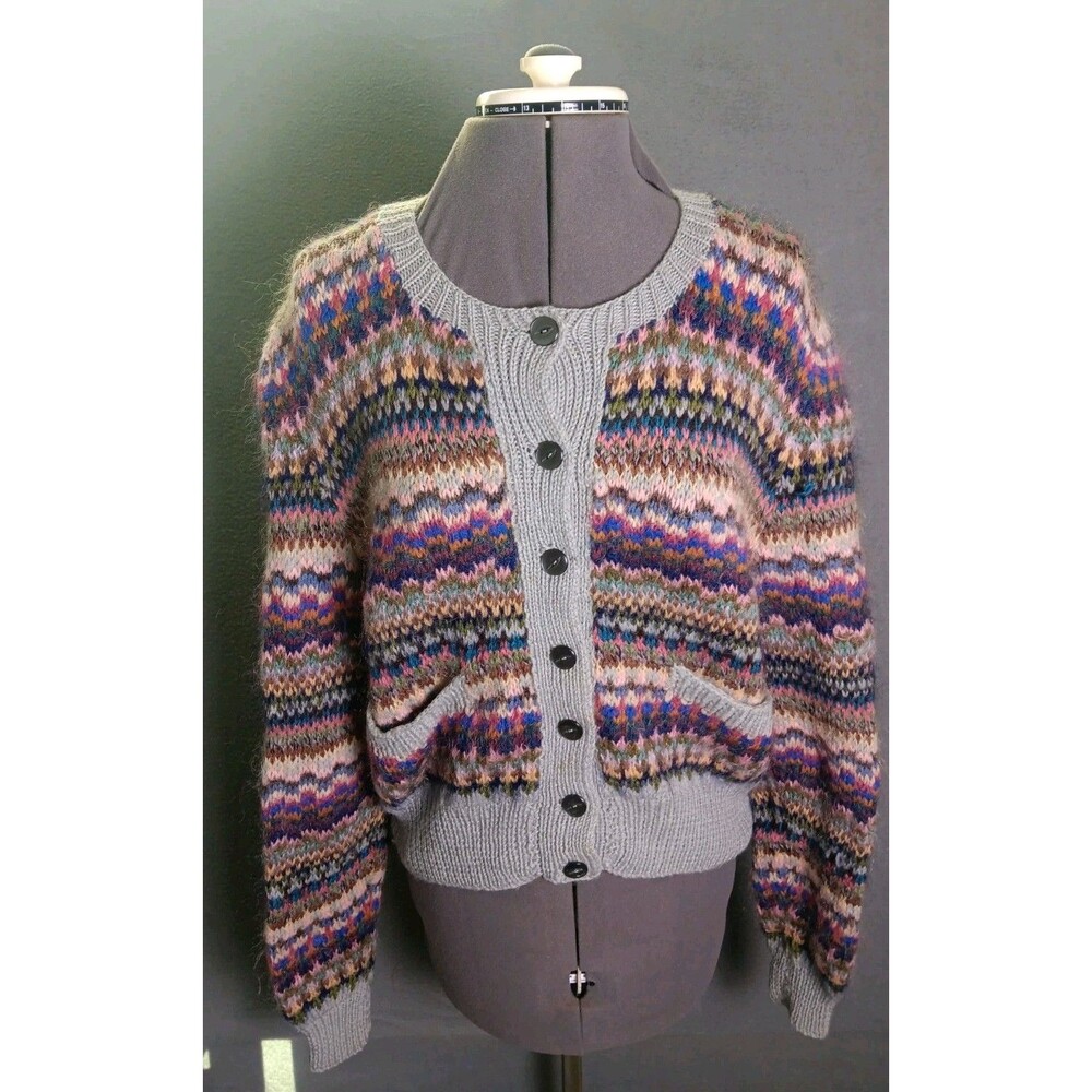 70s Alison Taylor Handknit Sweater Womens Size Medium Cardigan Wool Mohair Wales